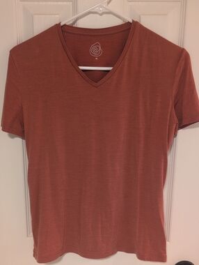 Nui Organics Women's V-Neck Short Sleeve Tee in Rust